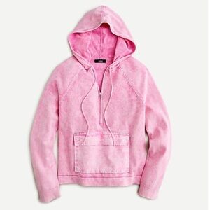 J. Crew 100% Cotton Garment Washed Half-Zip Pocket Hoodie Pink Women's Size M